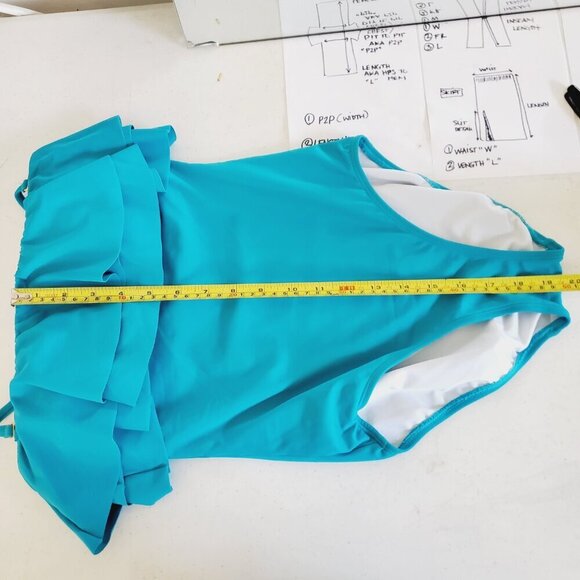 Hermosa Turquoise Ruffled One Pc Full Suit with removable strap Size S (A-5) - Picture 8 of 9